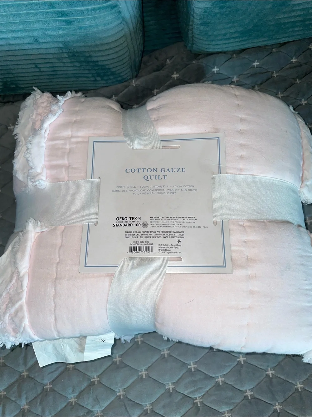 Shabby Chic Twin Size Soft Pink Cotton Gauze Quilt-NWT